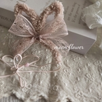 再販×16🐇うさ耳カチューシャ❥くすみピンクベージュリボン◎ペット用アクセサリー