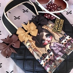 不思議の森のアリス＆アヒルちゃん軍団パジャマ行進/ナイロンオックスダブルステッチキルティングブラックトートバッグ