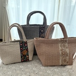 インド刺繍リボン付きヌビトートバッグ