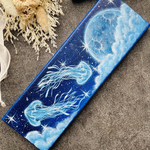 10㎝×30㎝　キャンバス　クラゲ　月　海月　moon ブルー　青　インテリア　絵画　抽象画　夜空　空　風景　