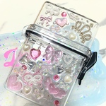 レジン　ピンク　ハート　リボン　スケルトンケース　マルチケース