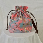 フラミンゴピンク×ターコイズブルー×ゴールドの巾着バッグ