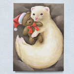 フェレットとクマのぬいぐるみ　アクリル画　絵画