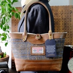 Harris tweed ブラウントスカーナヌメ牛革トートバッグハンドメイド　ハリスツイード秋冬モデル