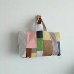 リネン　スモーキー系　ランダムパッチ　　横長トートBAG　♪　麻　リネン　カラーリネン