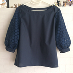 【再販】上品♡レース袖ブラウス(ネイビー)