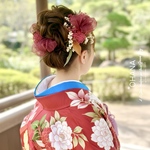 成人式  卒業式　髪飾り　＊　ふんわりリボン　＊　モダン　シックなヘッドドレス　❤︎ かすみ草　プリザーブドフラワー　成人式セット　成人式ヘアセット　成人式ヘア　結婚式