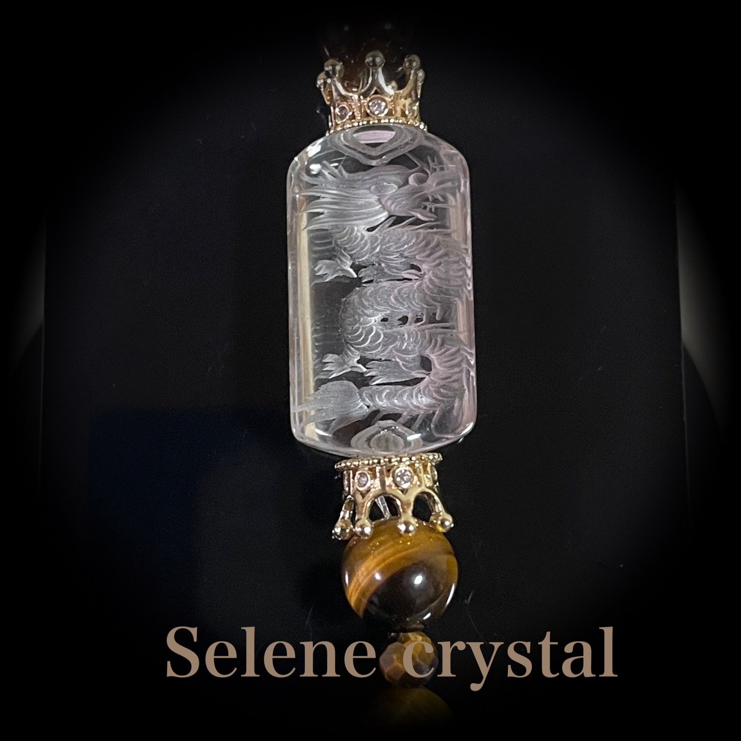 ドラゴン彫刻水晶　イエロータイガーアイ　ブレスレット天然石ブレスレット　Selene crystal