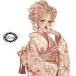 Kimono Blooming A6ステッカー4枚セット🌸 No.240 女の子イラスト コラージュ素材 Mireiオリジナル　女の子ステッカー　人物ステッカー