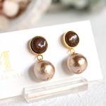 七宝焼 mini mini〇コットンパールピアス ~Brown~