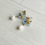 【ブルーシャインSパールドロップ】ピアス　ハンドメイド　キャップアート