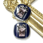 1個 宝石調 ボタン ネイビー / 紺色 ブルー レトロ ヴィンテージボタン 飾りボタン アクセサリーパーツ シルバー 宝石 ラインストーン ガラス 裏足 スクエア 四角 ピンク