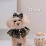 リボン付き クラシカルチェックケープ【カーキチェック】（クリスマス、つけ襟、ケープ、犬、猫、うさぎ、誕生日、記念日）