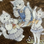 お洋服を着た猫（文学社）・フレークシール・海外シール・20枚入【m】