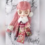 リカちゃん・ブライスアウトフィット◇振袖とファーショールセット　■赤紫系