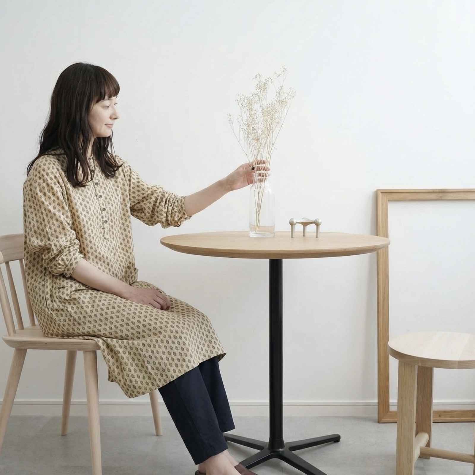 直径70cm/オーク無垢材/カフェテーブル/高さ指定可&脚カラー選択可/丸