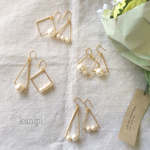選べる△□とパールのピアス・ノンホールピアス