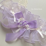 フリルオーガンジーtippet(パープル)♡ヘッドアクセサリー♡チュール生地♡ペット用ケープ♡ケープ♡つけ襟♡tippet♡ティペット♡トリミング♡誕生日♡バースデー♡撮影用