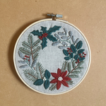 b0783685様専用　刺繍フレーム　クリスマスボタニカルのリース
