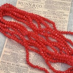 在庫処分〔1連・約130個〕レッドオレンジ  4x3mm　ガラスビーズ　連売り  ロンデル 多面カット