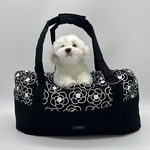 【受注生産】犬 ペット 3way バッグ（ベッド+ドライブベッド+キャリーバッグ） 《デニム調ネイビー×カゴ柄ポケット》
