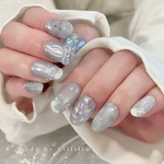 no.252 Snow Veil💎❄️ 雪ネイル　フラッシュネイル　マグネットネイル　オーロラ　リボン　キラキラ　ハート　ぷっくり　ブライダル　前撮り　冬ネイル