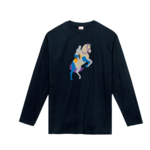 馬術Tシャツ（長袖）-クールベット立ち上がる馬（ネイビー）