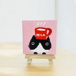 「ひと休みどうぞ。」癒しのミニチュア猫アート（ピンク）｜ビタミンカラーのデスクインテリア／イーゼル付き