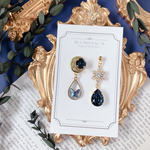 【モンタナ×デニムブルー】冬の月夜のネイビーブルーアシンメトリーバタフライ＆スノーフレークピアスorイヤリング