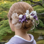 紫 髪飾り 卒業式 ヘッドドレス 結婚式 ブライダル 色打掛 成人式 晴れ着 袴 リボン 水引きアレンジ 着物 振袖 ヘアアクセサリー  前撮り ウエディングフォト 和装 成人式髪飾り 卒業式髪飾り