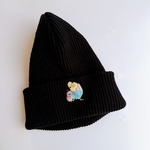 パステルセキセイインコさんのリブニットビーニー＊ブラック