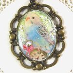 空色インコとお花のロングネックレス_79　s20　19ｐ