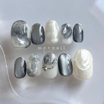 【人気No.1！】Marble Mist 𓂃 モノトーン　ニュアンスネイル　マーブルネイル　グレー　ブラックネイル　マグネット　大人カッコいい　モードネイル　ネイルチップ