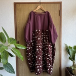 natural*柔らかコーデュ＆ワッシャーコンビバルーンOP＊ボルドー