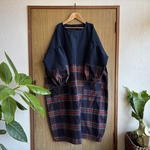 natural*ワッシャーネイビー＆タータンバルーンOP