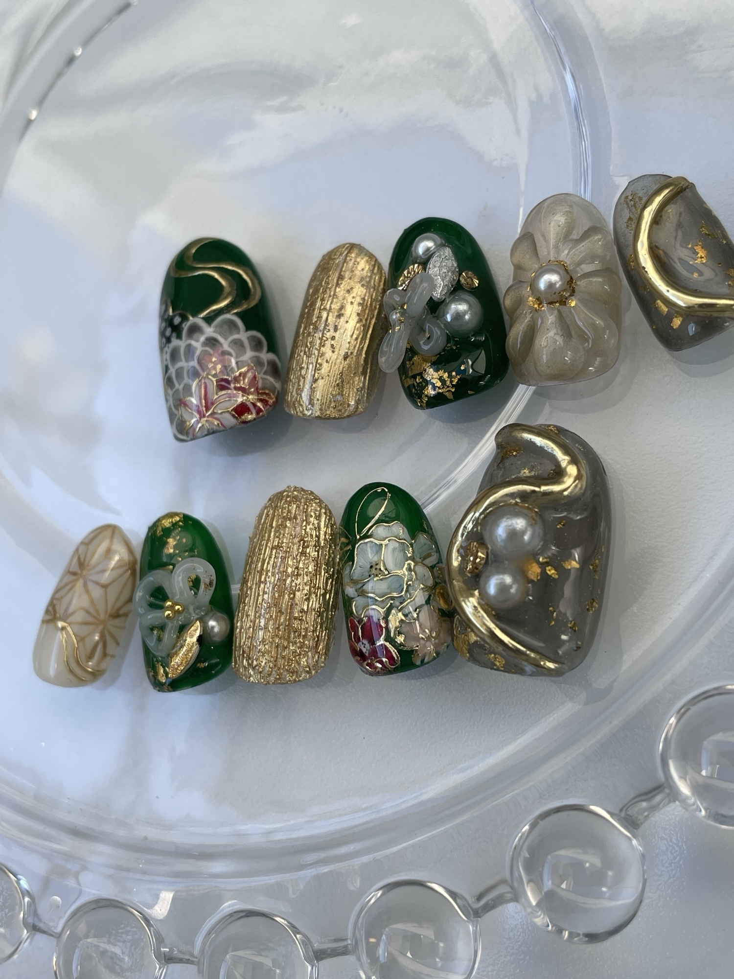 成人式 振袖 20歳の集い ネイルチップ 大人ネイル グリーン 緑/フル