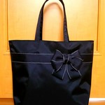 fire1118様専用　りぼんバッグ大 マザーズバッグ 自立 黒＆黒ステッチ ナイロン 蓋付き　HandmadeTakako