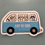 猫たちの乗合バスステッカー　水色　CAT is GOD オリジナルステッカー