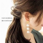 高見え　3連　パールピアス　パールイヤリング
