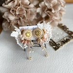 クラシカルなボタンイヤリング/ピアス/ビーズ刺繍/お呼ばれ/上品/モダン