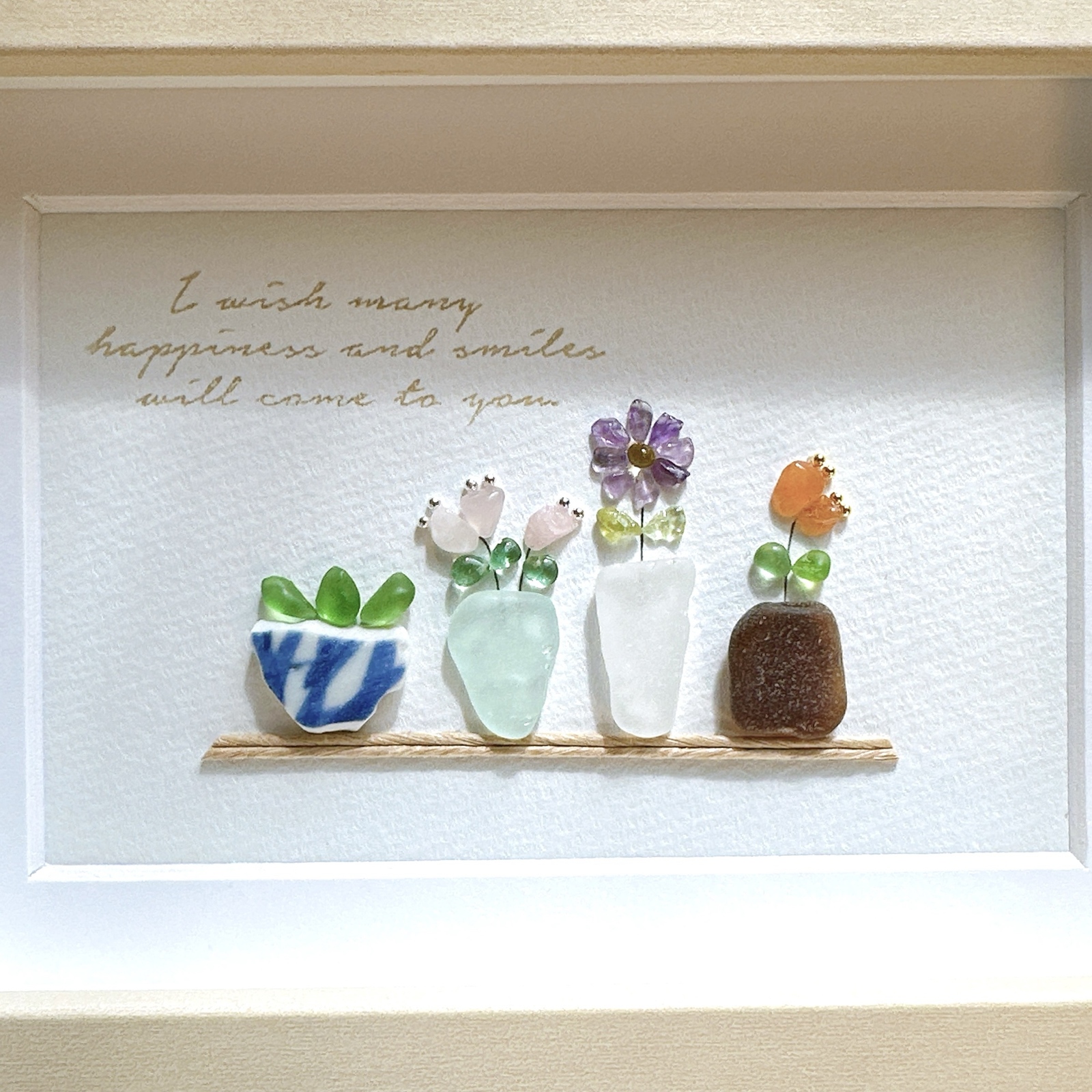 No.148 シーグラスアート シーグラス シンプル お花 フラワー 壁掛け