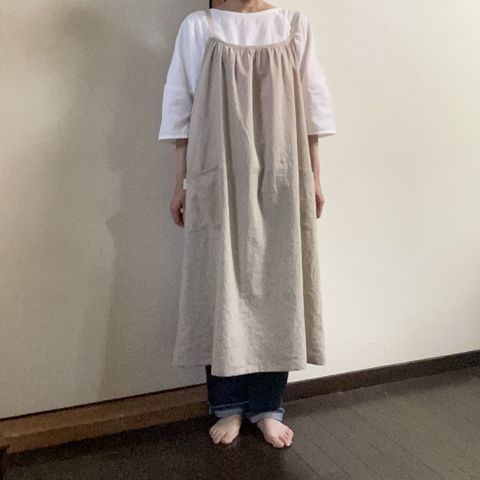 ほぼ服、ギャザーキャミエプロン　キナリ【受注製作】