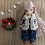 【ピコP、オビツ11サイズ】トナカイ柄カウチン　アイボリー