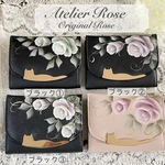 ♡手描きの薔薇　ネコのシルエットプレート金具のお財布#財布#春財布#コンパクト財布#お札入れ#バラ#猫#トールペイント