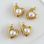 ［2個］ハートチャーム / ステンレス / パール / 14×10mm / ゴールド /アクセサリーパーツ / ハンドメイド素材 / ピアス / イヤリング / ネックレス / cp467