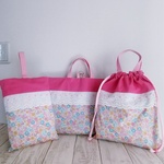 入園入学新学期　small flower 可愛い小花柄フラワーリボンP　レッスンバック・シューズバック・持ち手付き体操服袋3点set