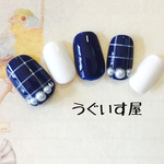 ネイビー パールチェック ネイルチップ