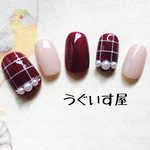 【再販】ボルドー パールチェック ネイルチップ