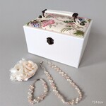 持ち手付き 貼り木箱 白×桃