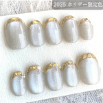 ・受注作製・　【再販なし　2025 ホリデー限定色】　ネイルチップ　ちゅるん　マグネット　ガラスフレンチ　冬　クリスマス　ブライダル　お呼ばれ　オフィス　つけ爪　イベント　大人可愛い　シルキーシルバー